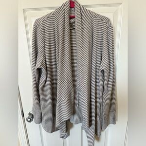 Chico's Zenergy Grey/White Striped Open Cardigan and Mock Turtleneck Tank